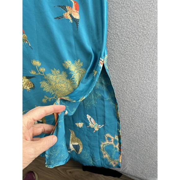 Natori Robe Womens Large Blue Kimono Long Sleeve Bird Floral Embroidered 55in - Picture 12 of 16